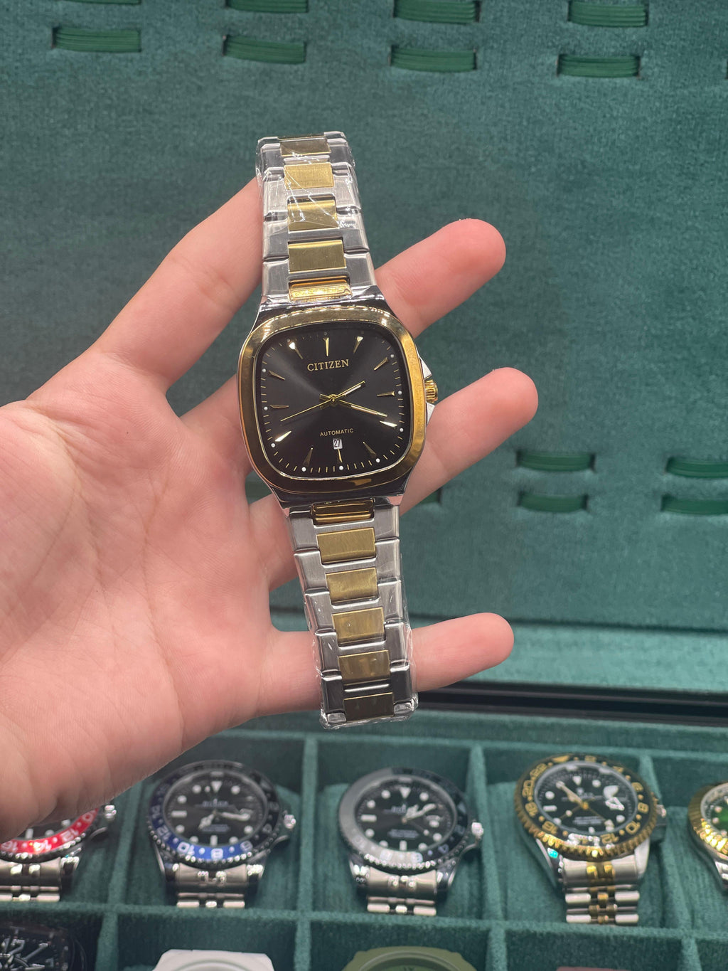 CTZ Two-Tone Square Black Dial Watch — Gold Cushion Case + Steel Bracelet Vintage Edition