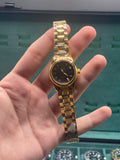 WM  Ladies Gold Black Dial Watch — Diamond Hour Markers + Slim Bracelet Luxury Gift Edition