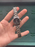 WM Women’s Stainless Steel Dress Watch — Black Dial Diamond Markers Slim Bracelet
