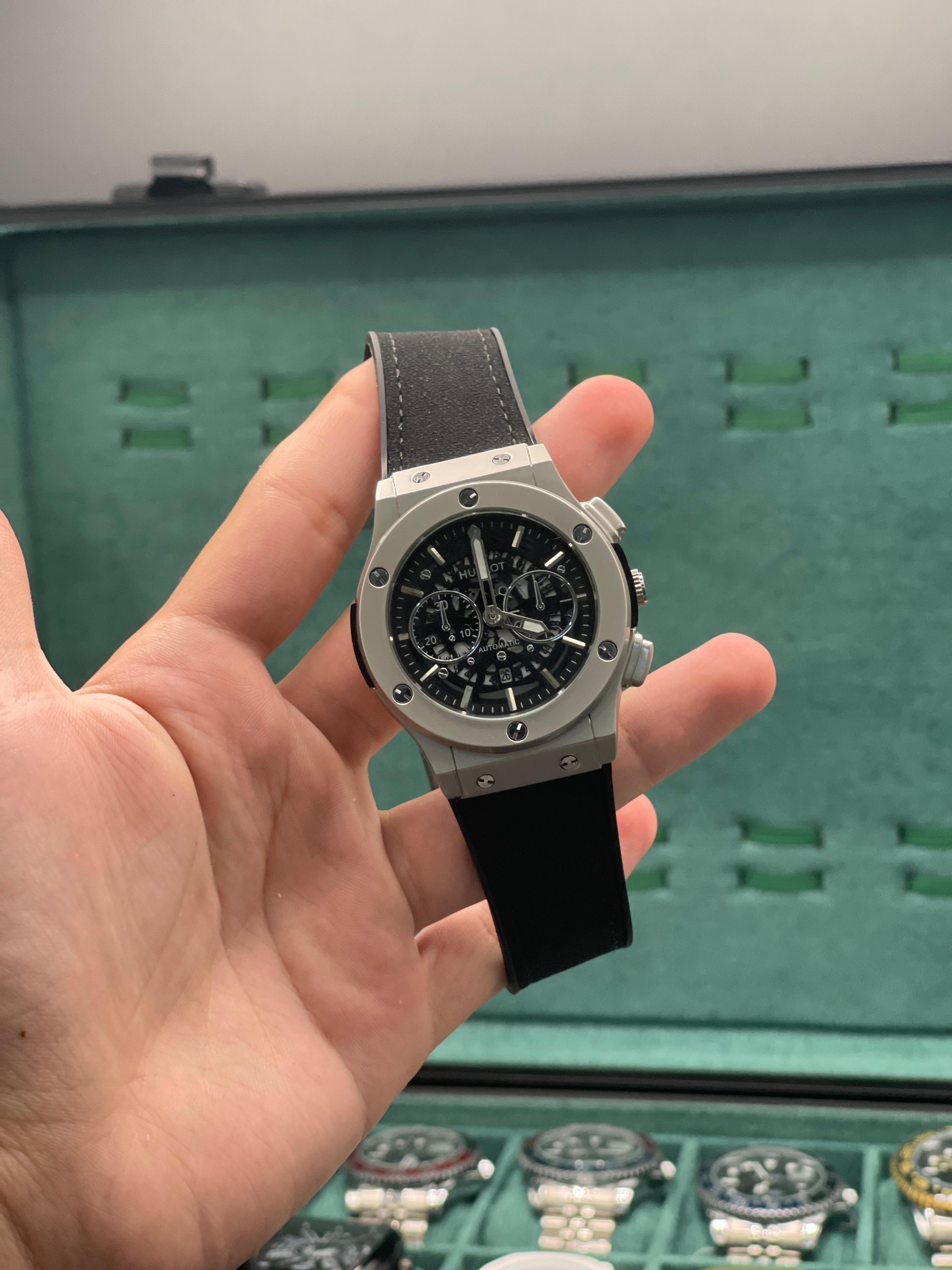 HB Black Dial Chronograph Watch with Matte Gray Case and Black Strap