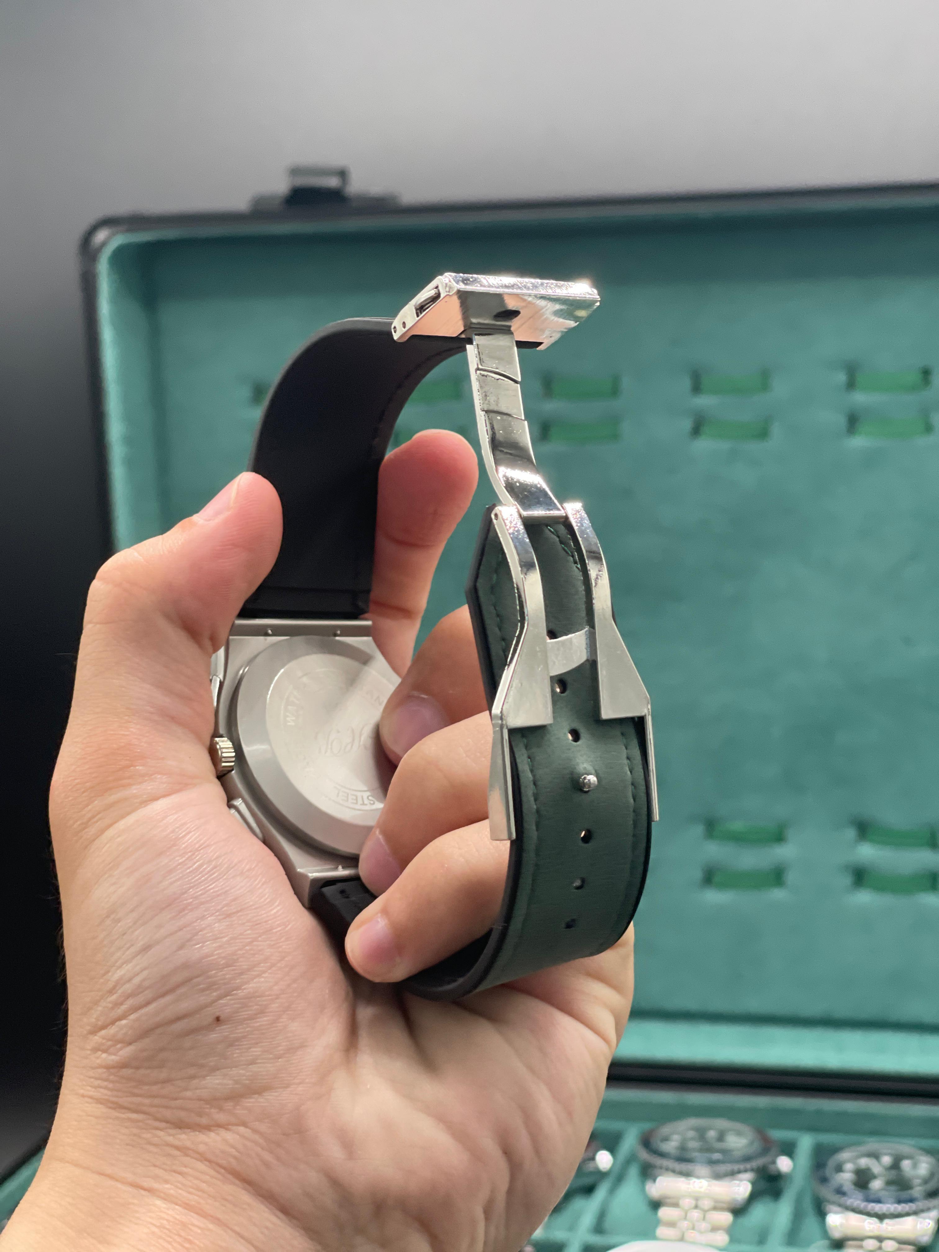 HB Green Skeleton Dial Automatic Watch with Matte Gray Case and Leather Strap