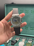 HB Strap Semi Automatic Watch Gray Skeleton Dial Automatic Watch with Blue Accents and Gray Leather Stra