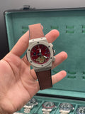 HB Red Skeleton Dial Automatic Watch with Matte Gray Case and Brown Leather Strap