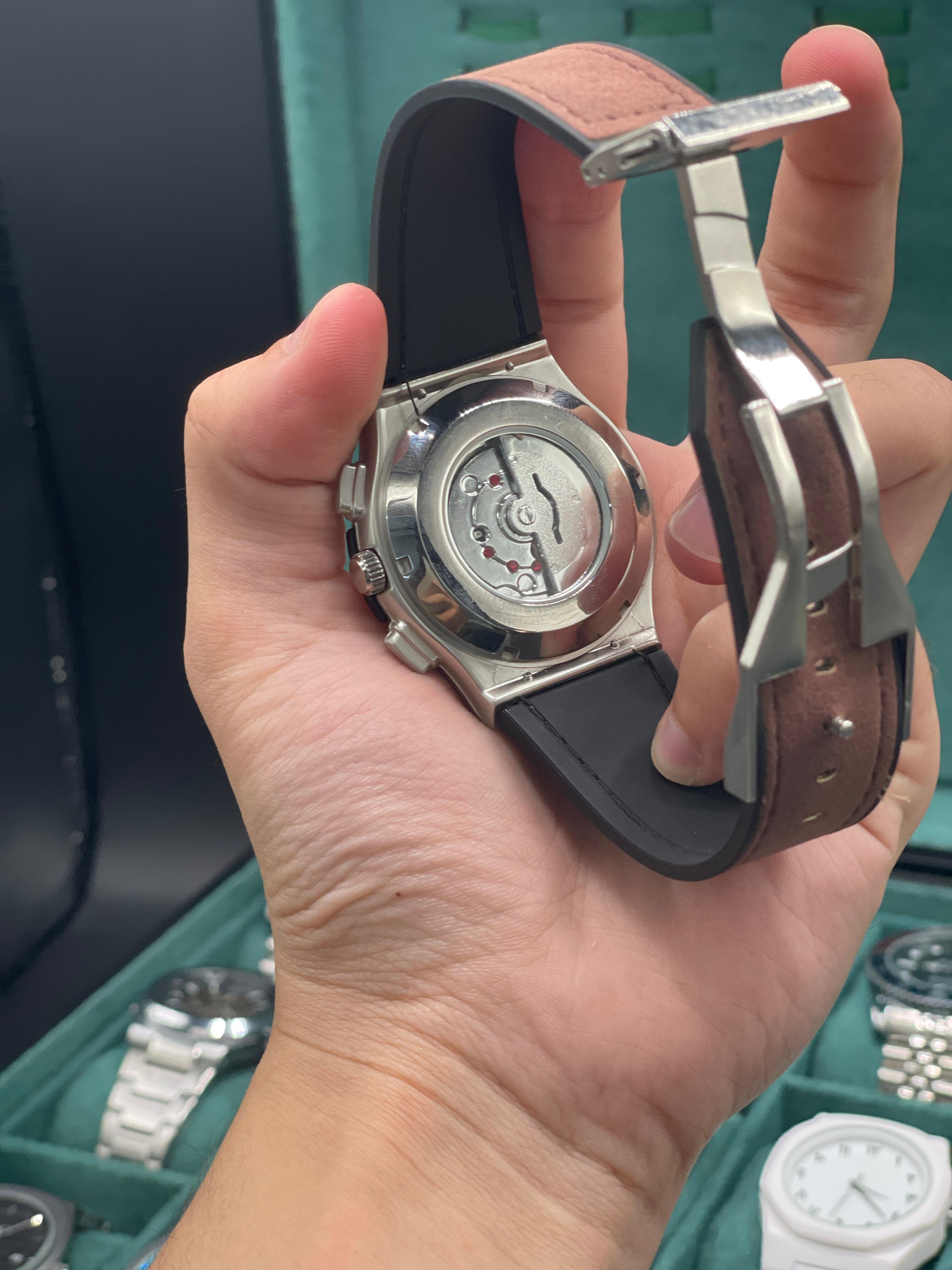 HB Red Skeleton Dial Automatic Watch with Matte Gray Case and Brown Leather Strap