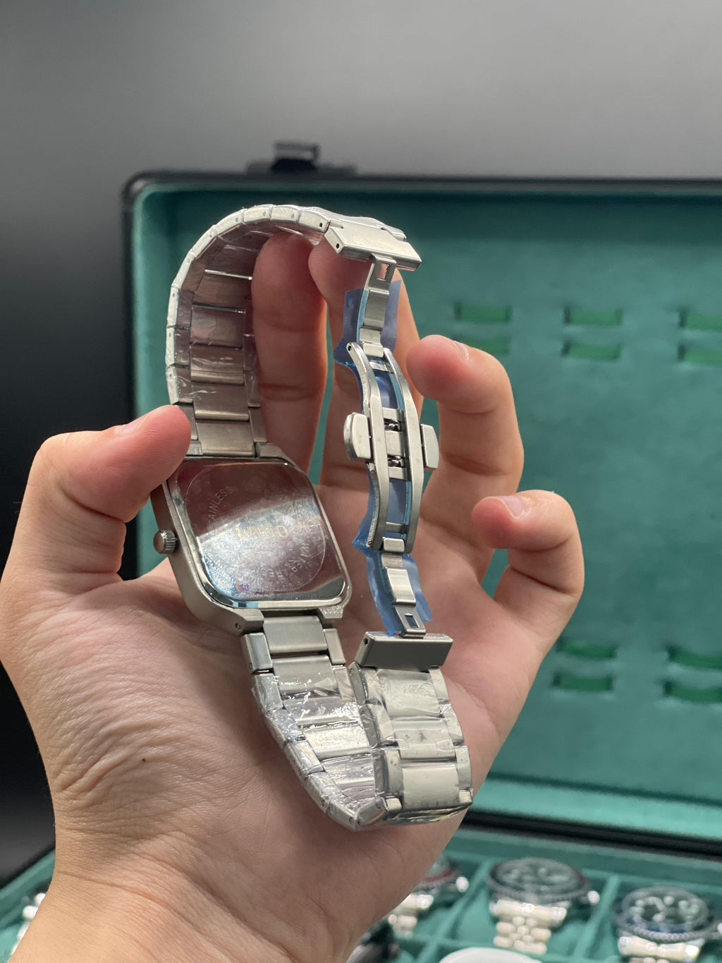 RD Matte Silver Square Skeleton Dial Automatic Watch with Stainless Steel Bracelet