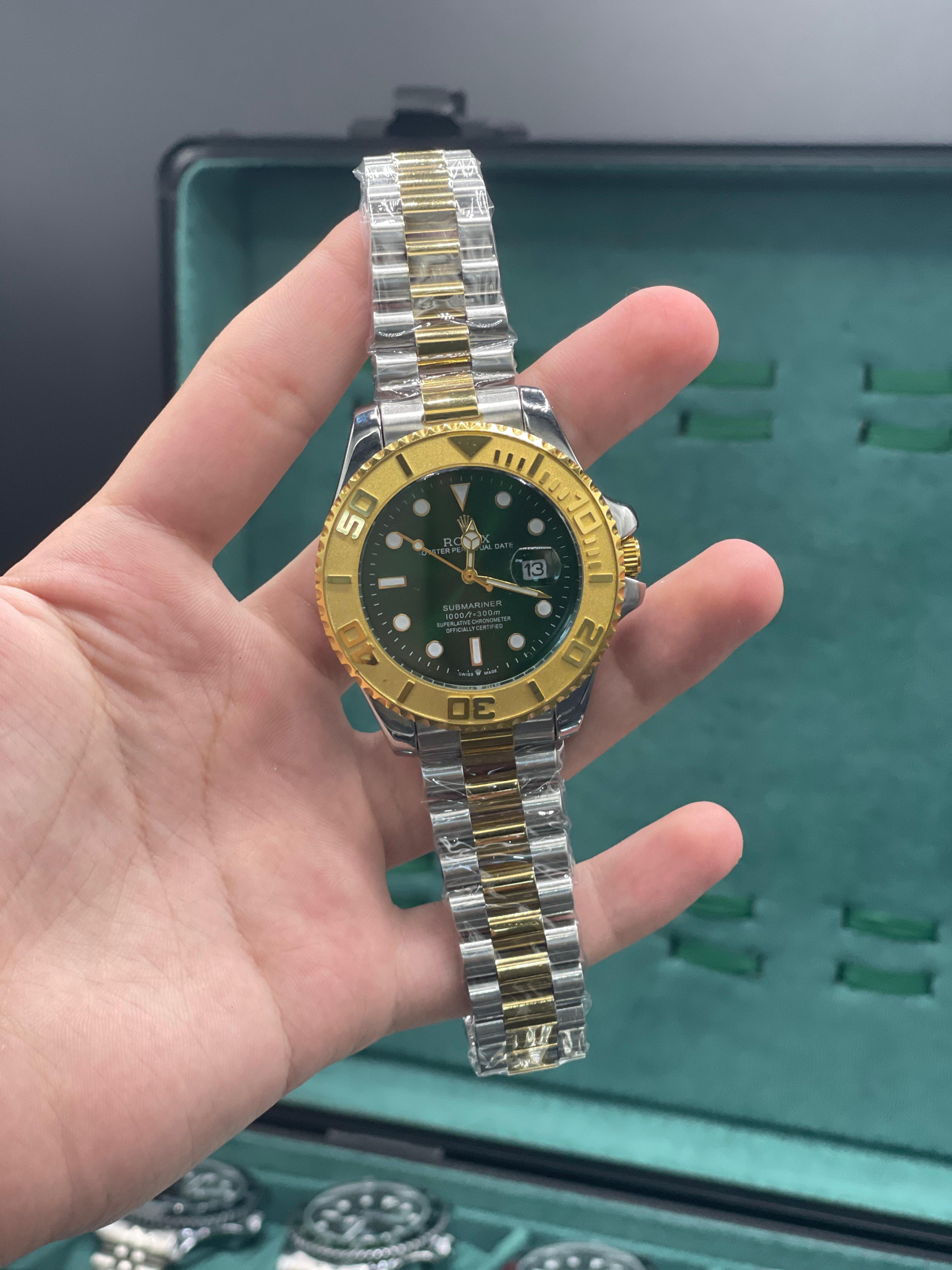 RLX Two-Tone Dive Style Watch with Green Dial, Gold Bezel, and Jubilee Bracelet