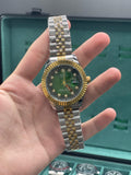 RLX Two-Tone Luxury Dress Watch with Green Diamond Dial, Fluted Bezel, and Jubilee Bracelet