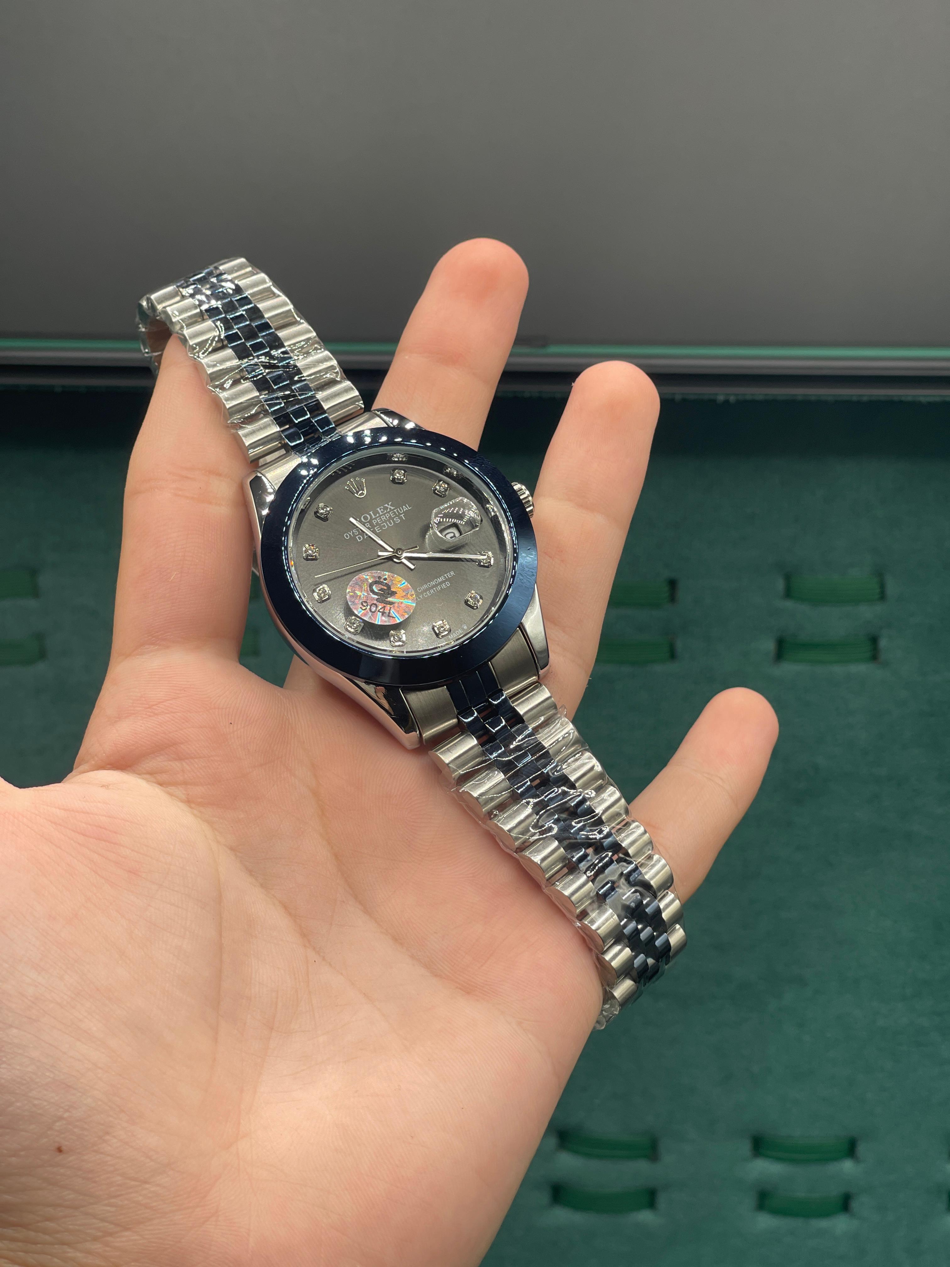RLX Two-Tone Dress Watch with Slate Grey Diamond Dial, Blue Smooth Bezel, and Jubilee Bracelet