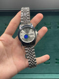 RLX Stainless Steel Dress Watch with Silver Diamond Dial, Smooth Bezel, and Jubilee Bracelet