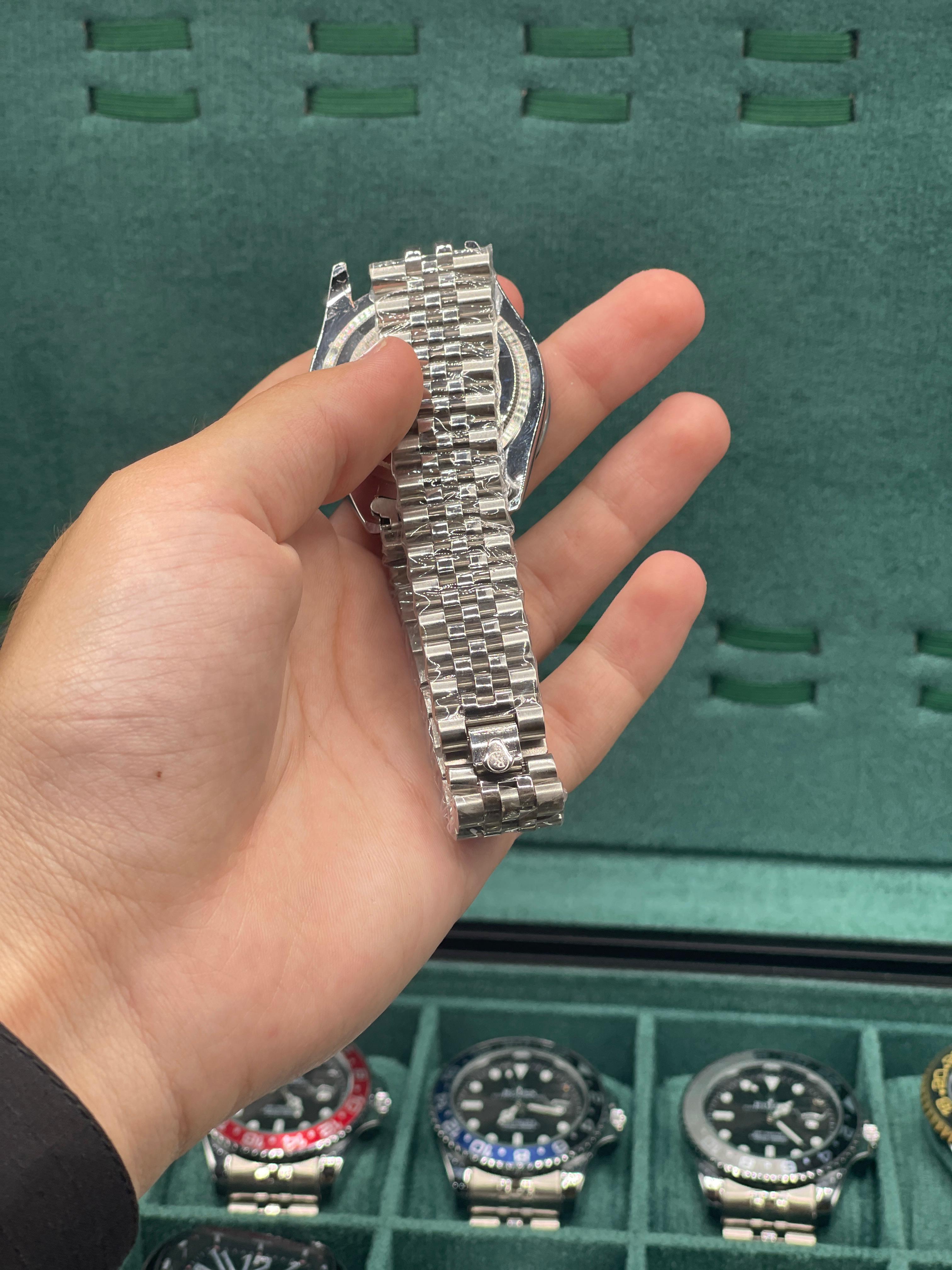 RLX Stainless Steel Dress Watch with Midnight Blue Diamond Dial, Smooth Bezel, and Jubilee Bracelet