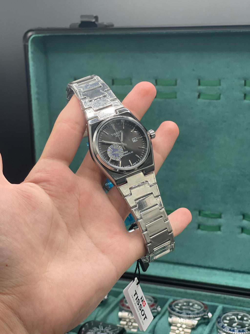 TST Men's Automatic Stainless Steel Watch with Black Textured Dial