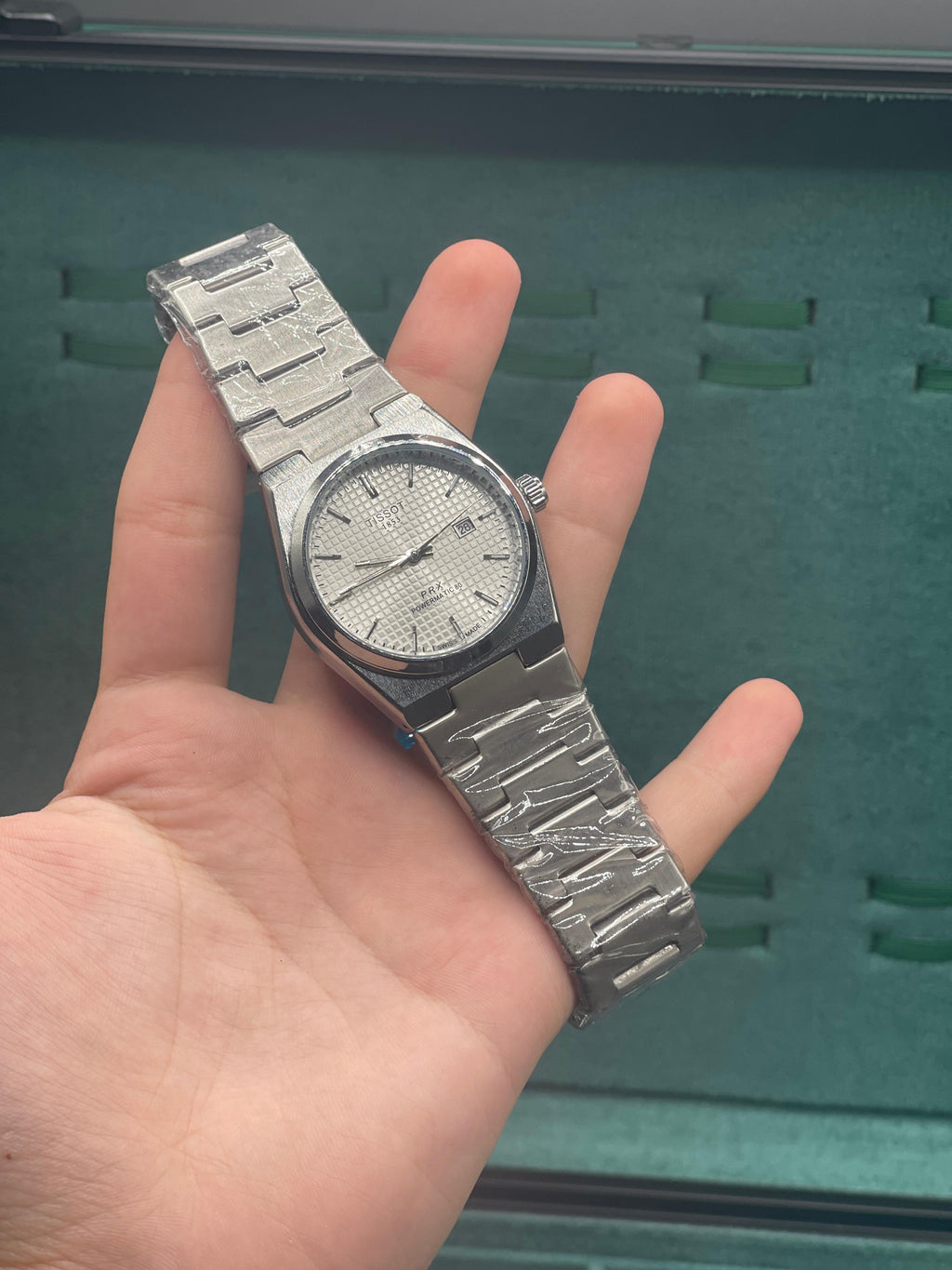 TST Men's Stainless Steel Automatic Watch with Silver Textured Dial