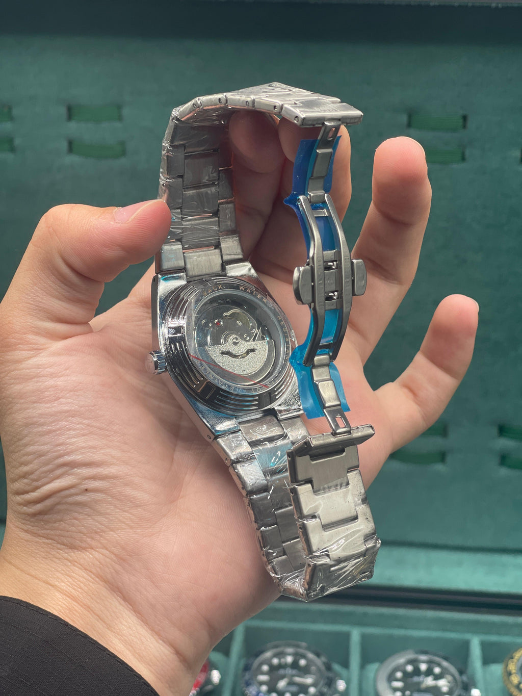 TST Men's Stainless Steel Automatic Watch with Silver Textured Dial
