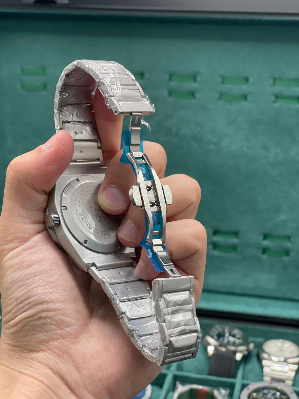 HB Silver Chain With Black Chronograph Dial Watch
