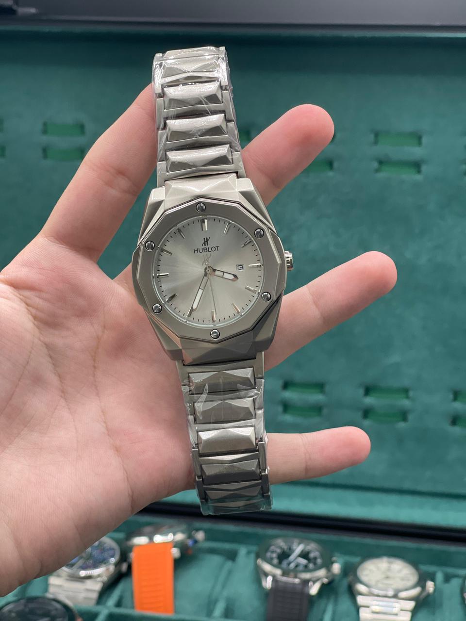 HB Silver Chain With White Plain Dial Watch