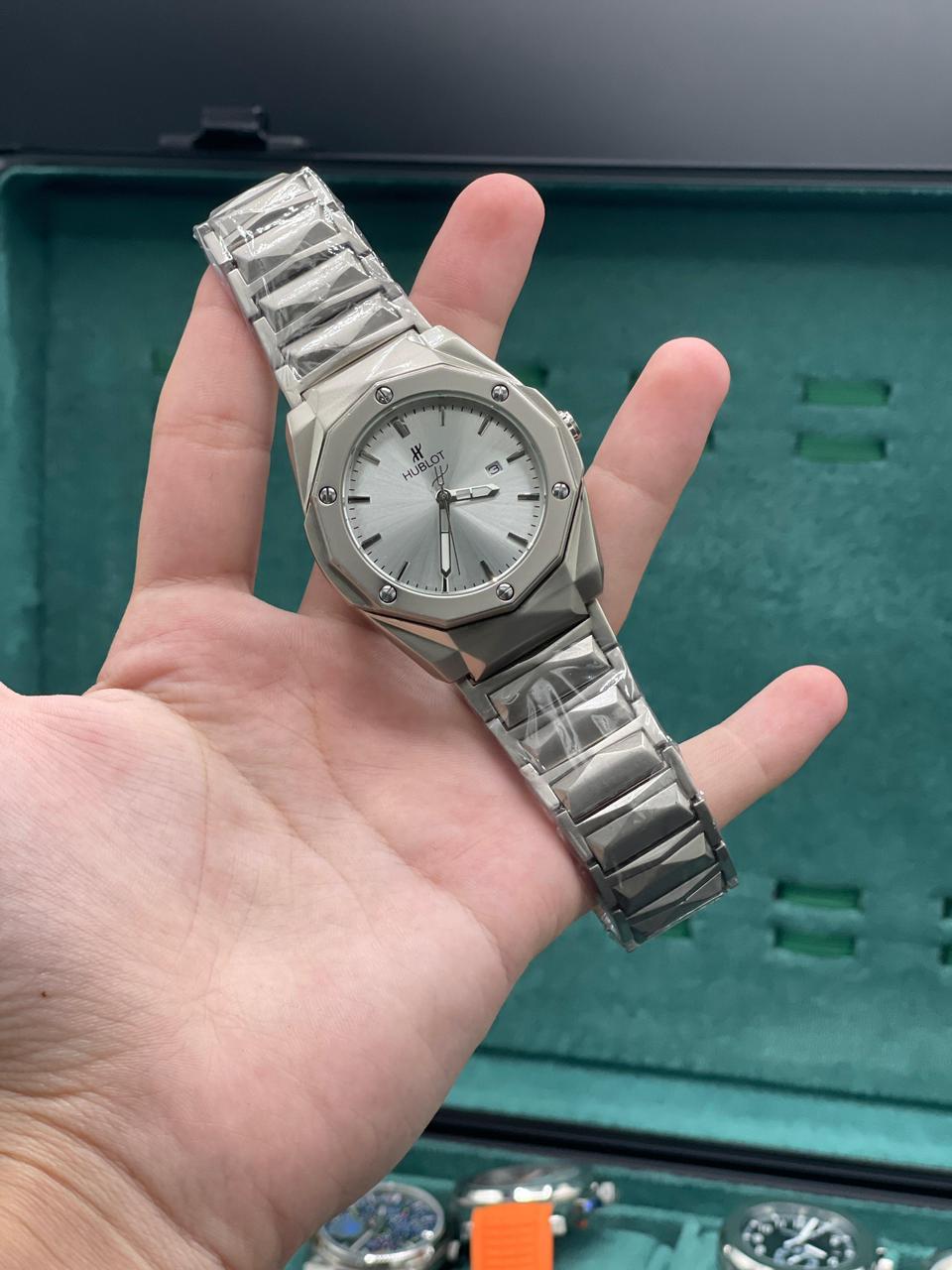 HB Silver Chain With White Plain Dial Watch