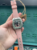T5 Pink Rubber Strap With Chronograph Working Dial Watch.