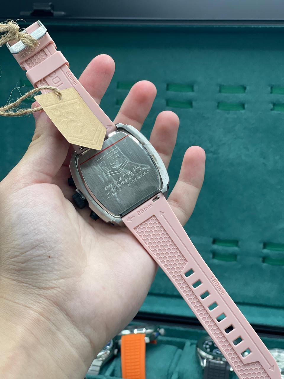T5 Pink Rubber Strap With Chronograph Working Dial Watch.