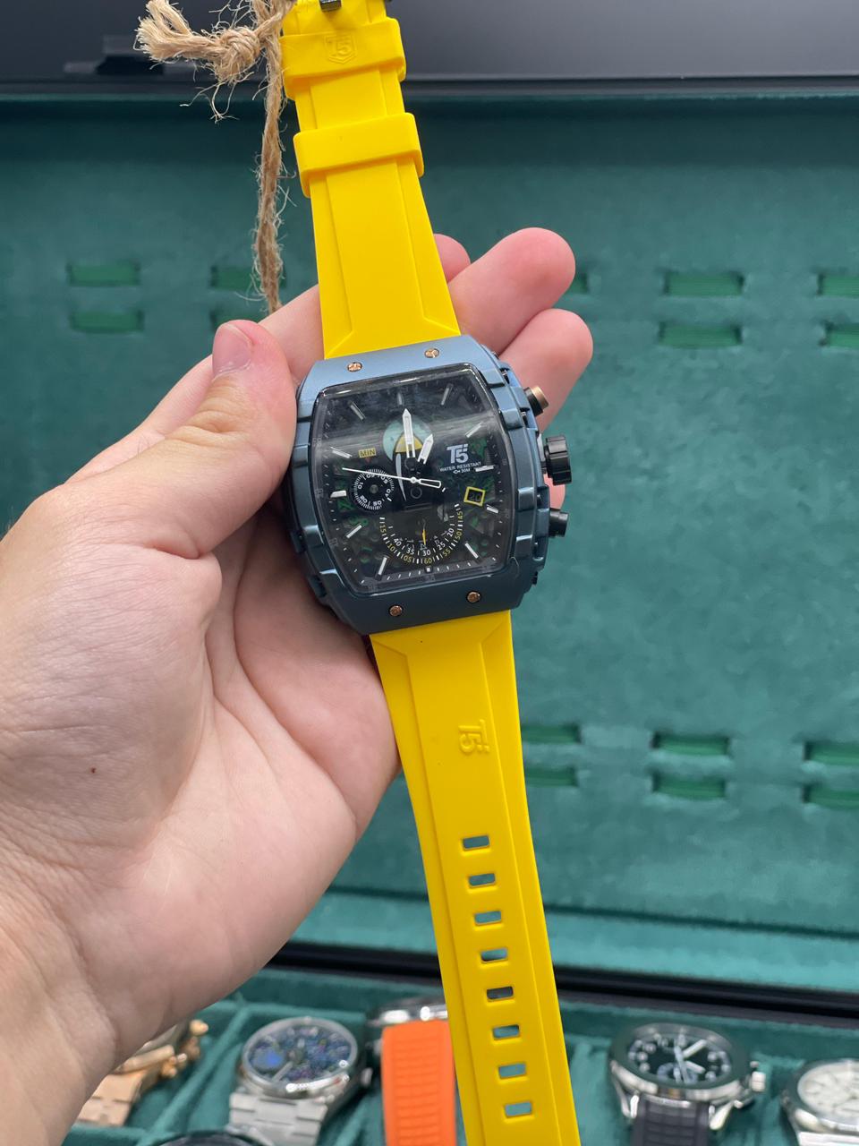 T5 Yellow Rubber Strap With Chronograph Working Dial Watch