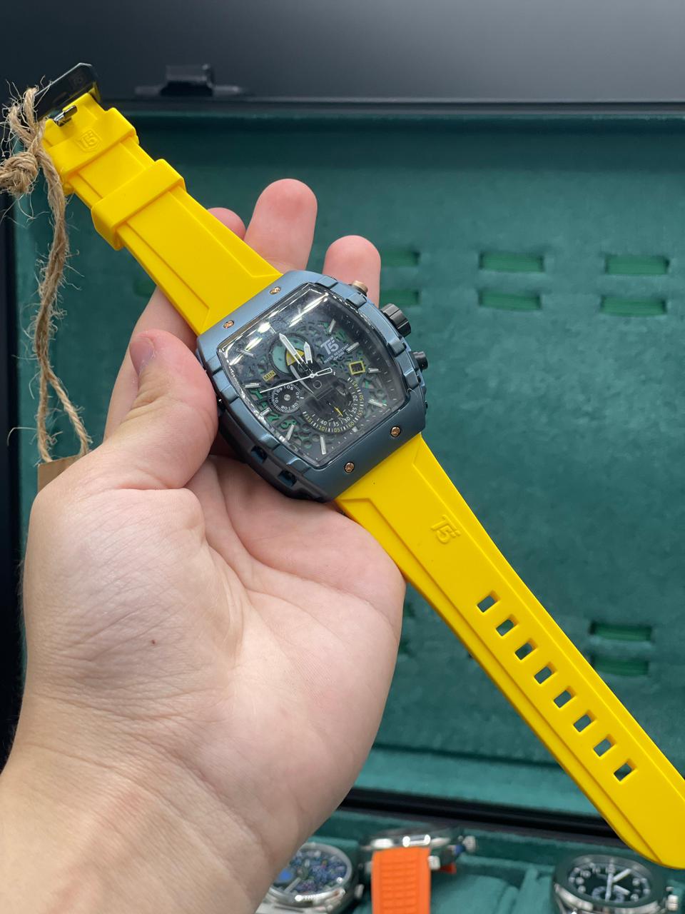 T5 Yellow Rubber Strap With Chronograph Working Dial Watch