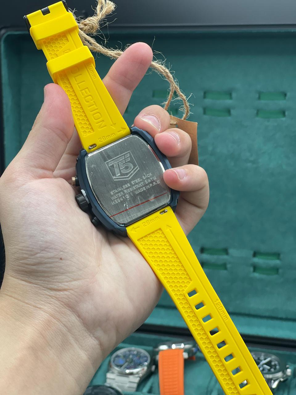 T5 Yellow Rubber Strap With Chronograph Working Dial Watch