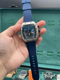 T5 Blue Rubber Strap With Chronograph Working Dial Watch