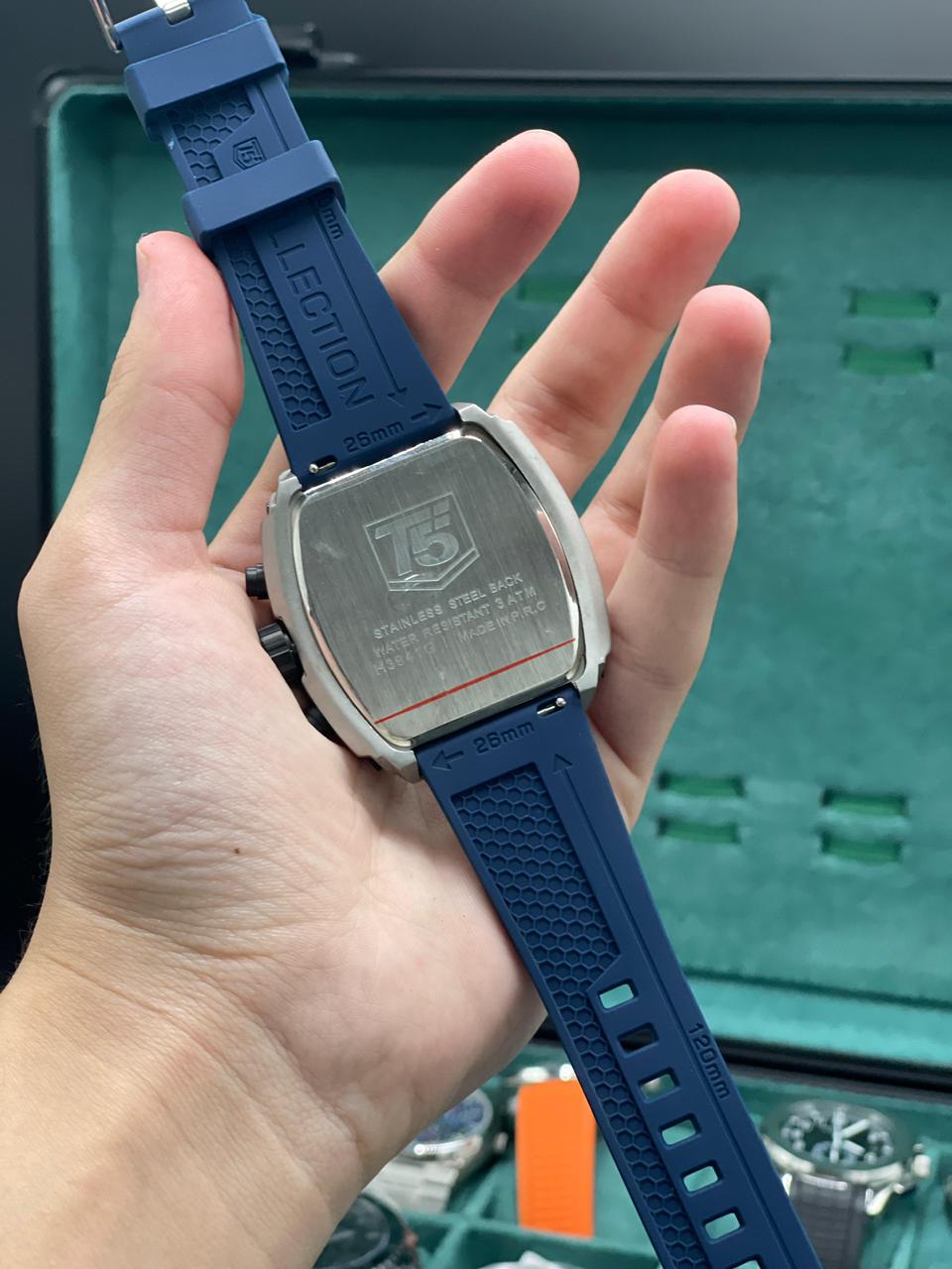 T5 Blue Rubber Strap With Chronograph Working Dial Watch