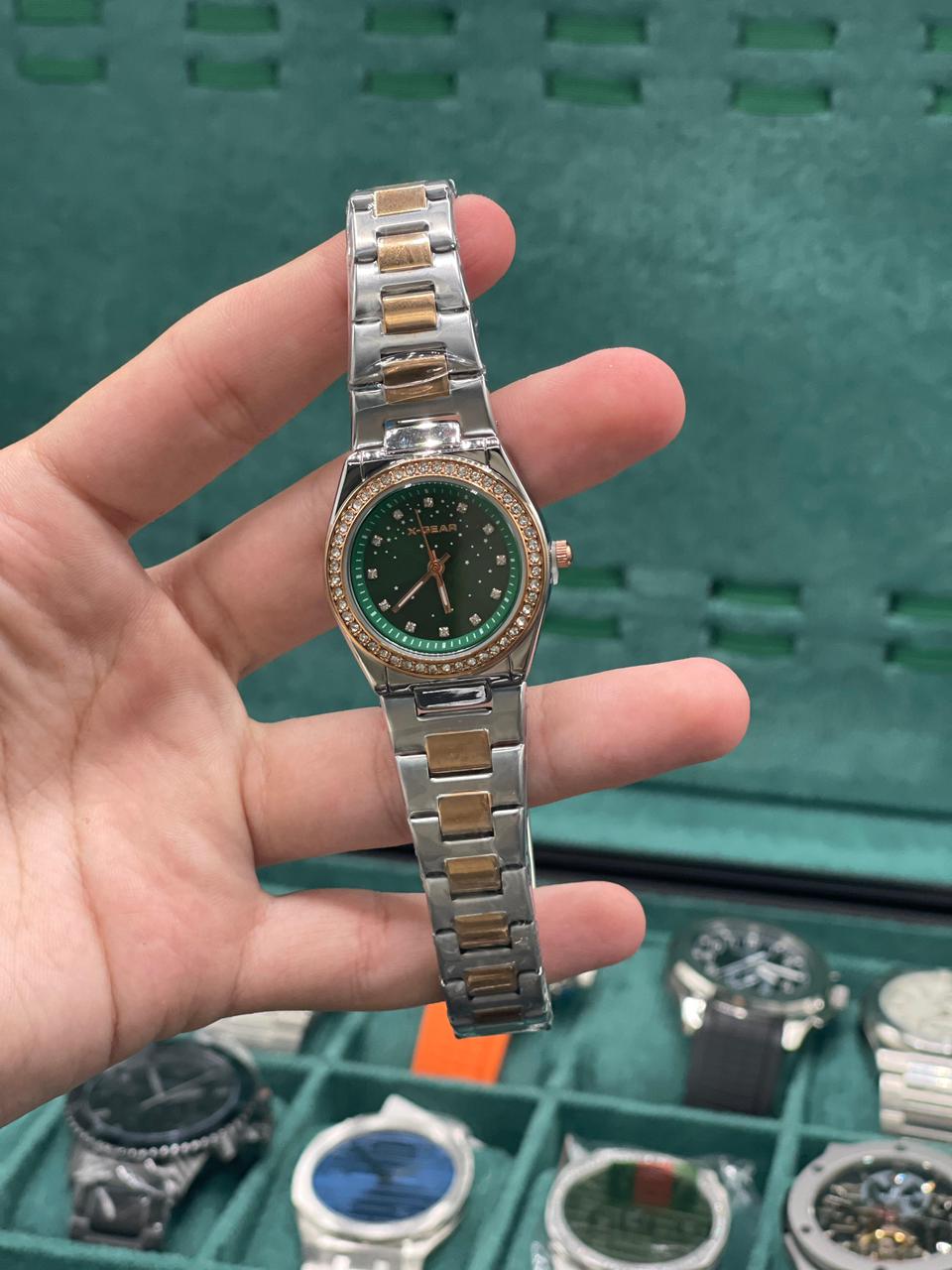 X Gear Two Tone Chain With Stunning Green Dial Ladies Watch