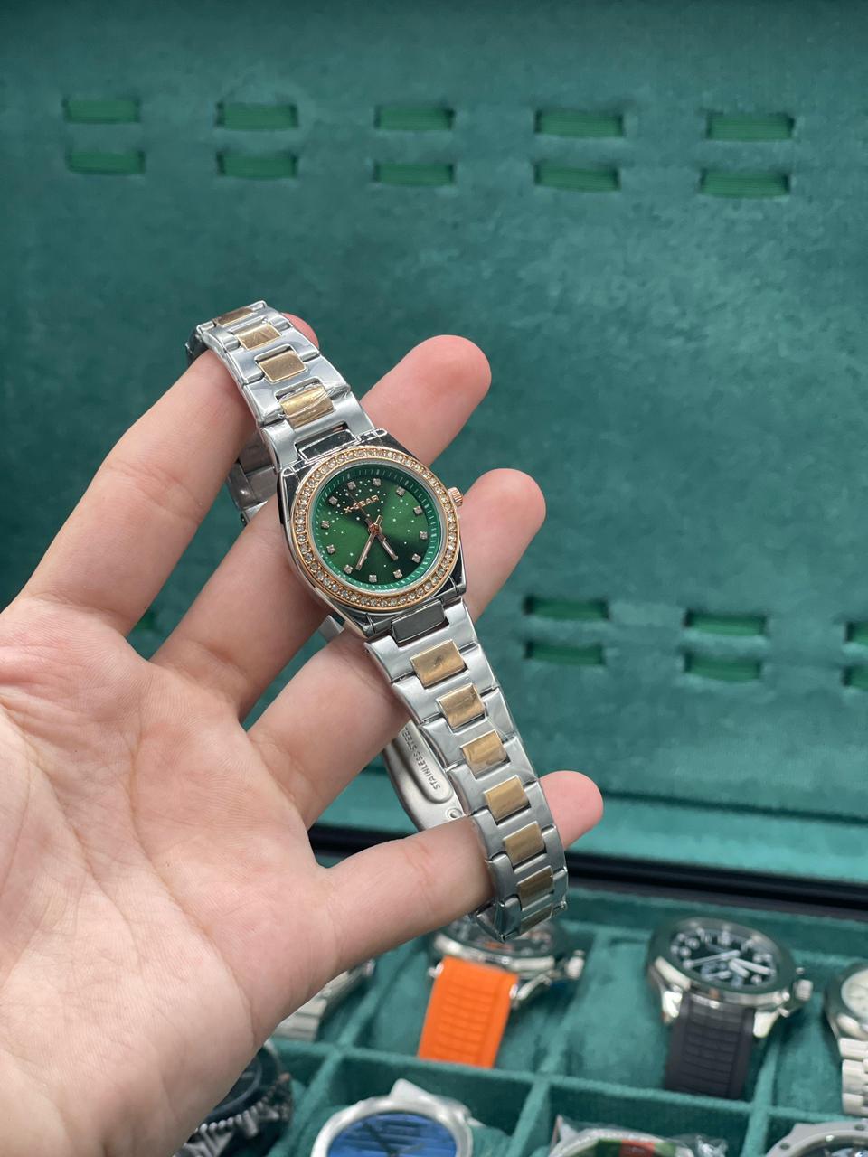 X Gear Two Tone Chain With Stunning Green Dial Ladies Watch