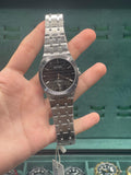 BTW Stainless Steel Luxury Dress Watch with Black Textured Dial, Fluted Bezel, and Integrated Bracelet