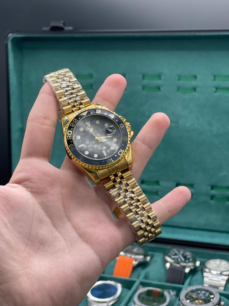 RLX Golden Chain With Black Dial Zombie Edition Quartz Watch Full Gold-Tone Luxury Diver-Style Watch with Black Dial, Dual-Tone Bezel, and Jubilee Bracelet