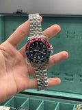 RLX Silver Chain With Black Dial Pepsi Edition Quartz Watch.