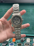 HB Silver Chain With Blue Diamond Cut Dial Watch