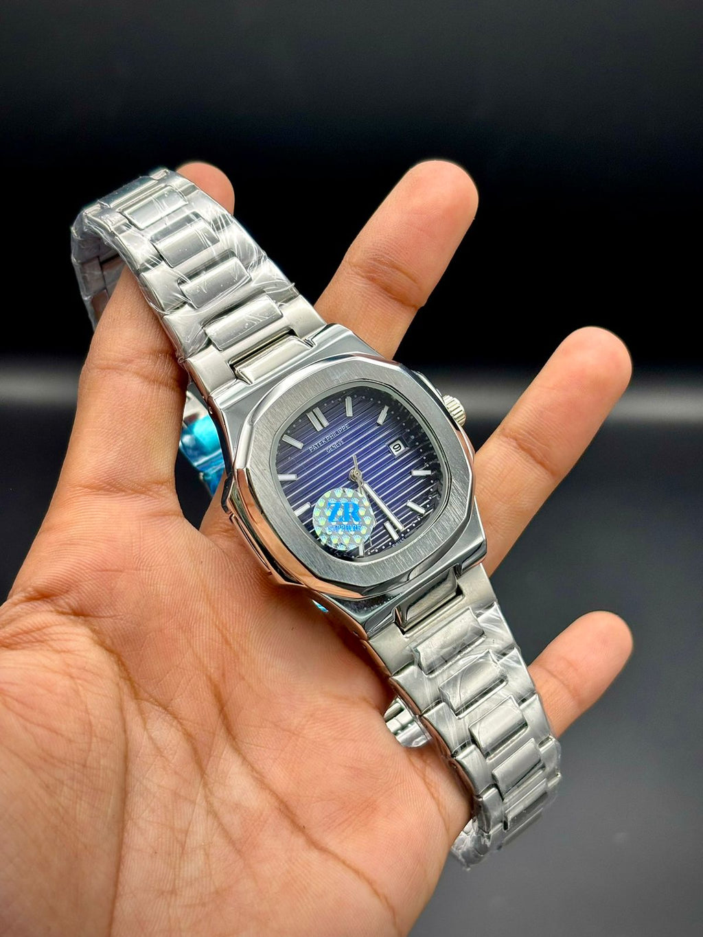 PTK Premium Rounded Octagon Watch – Gradient Blue Textured Dial | Steel Bracelet