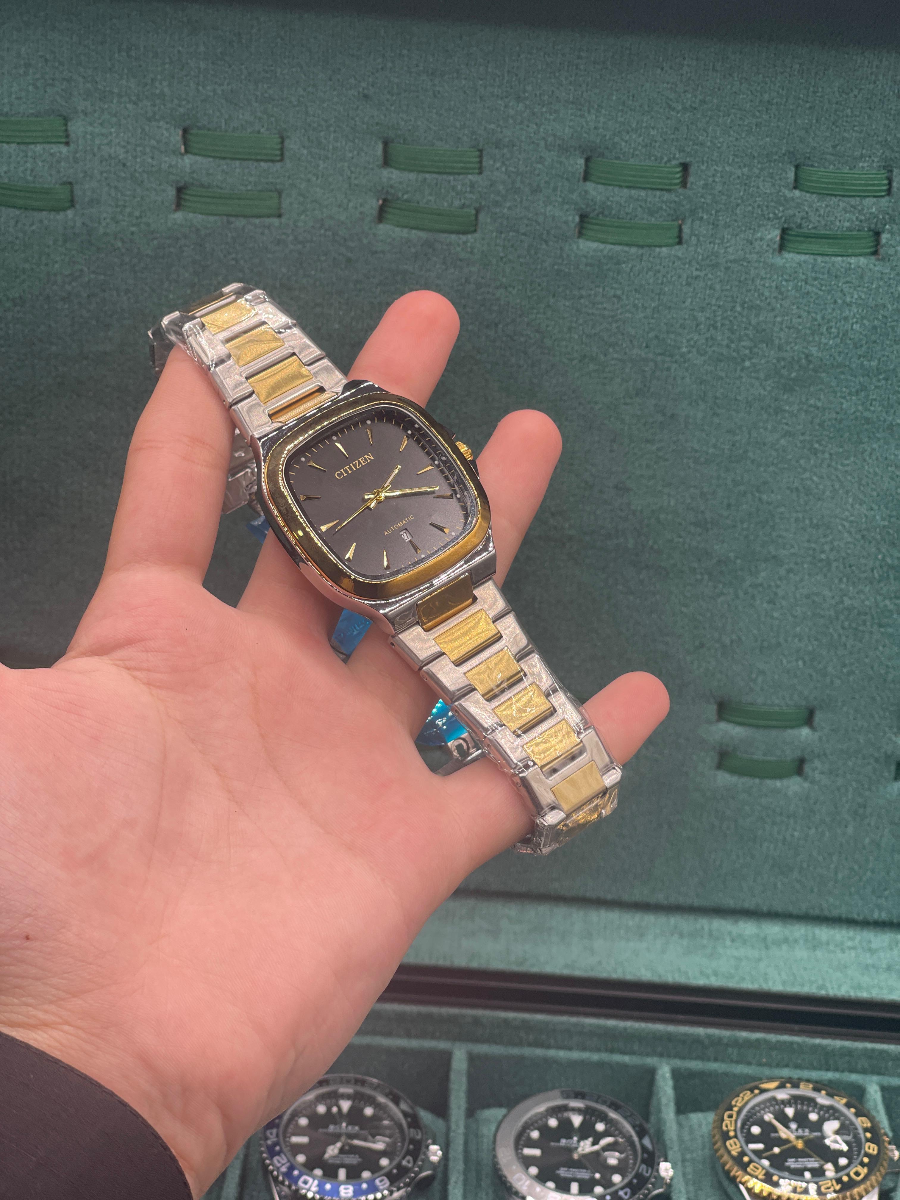 CTZ Two-Tone Square Black Dial Watch — Gold Cushion Case + Steel Bracelet Vintage Edition