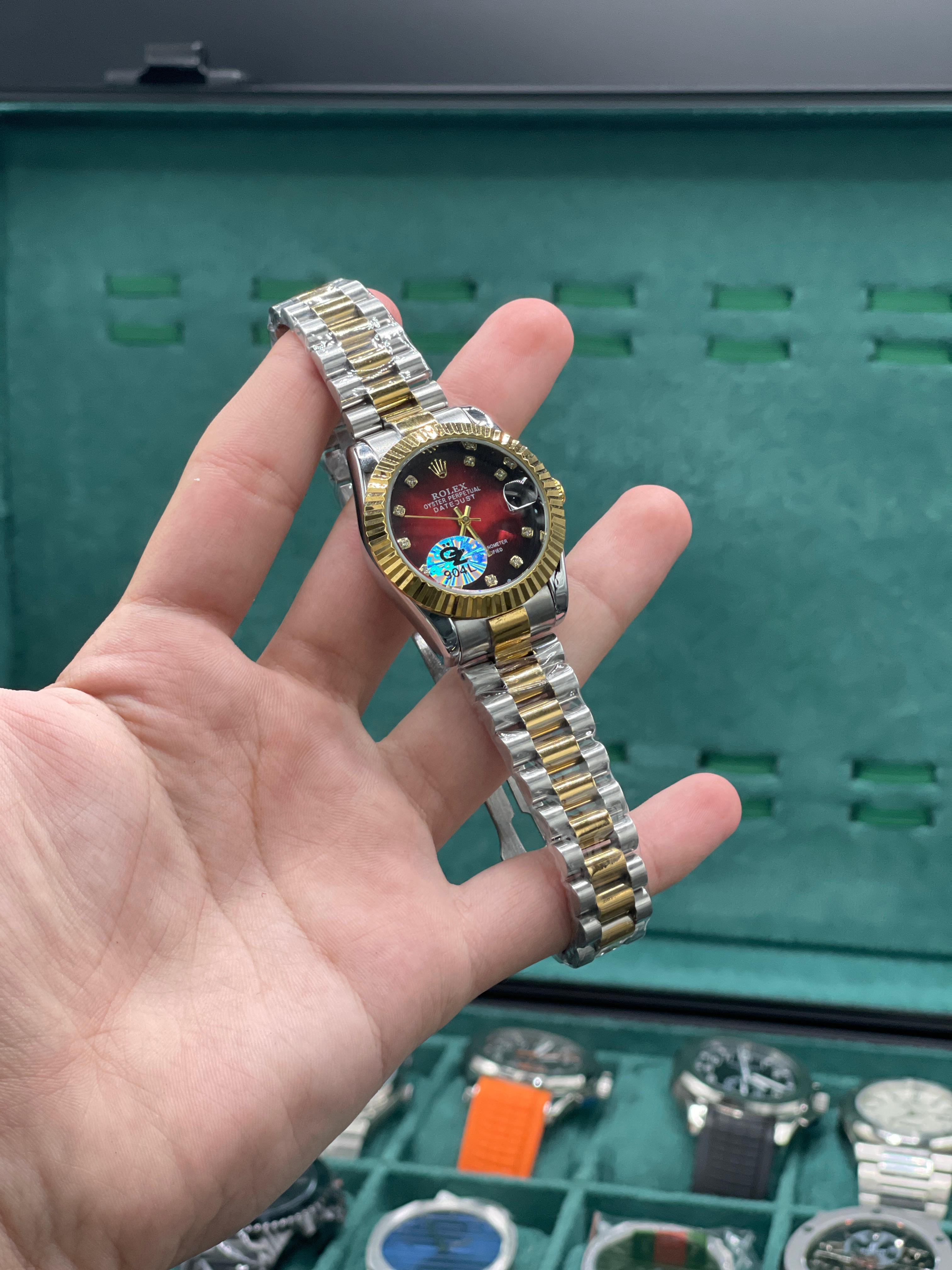 RLX Two Tone Gold And Silver Chain With Vibrant Red Dial Ladies Watch