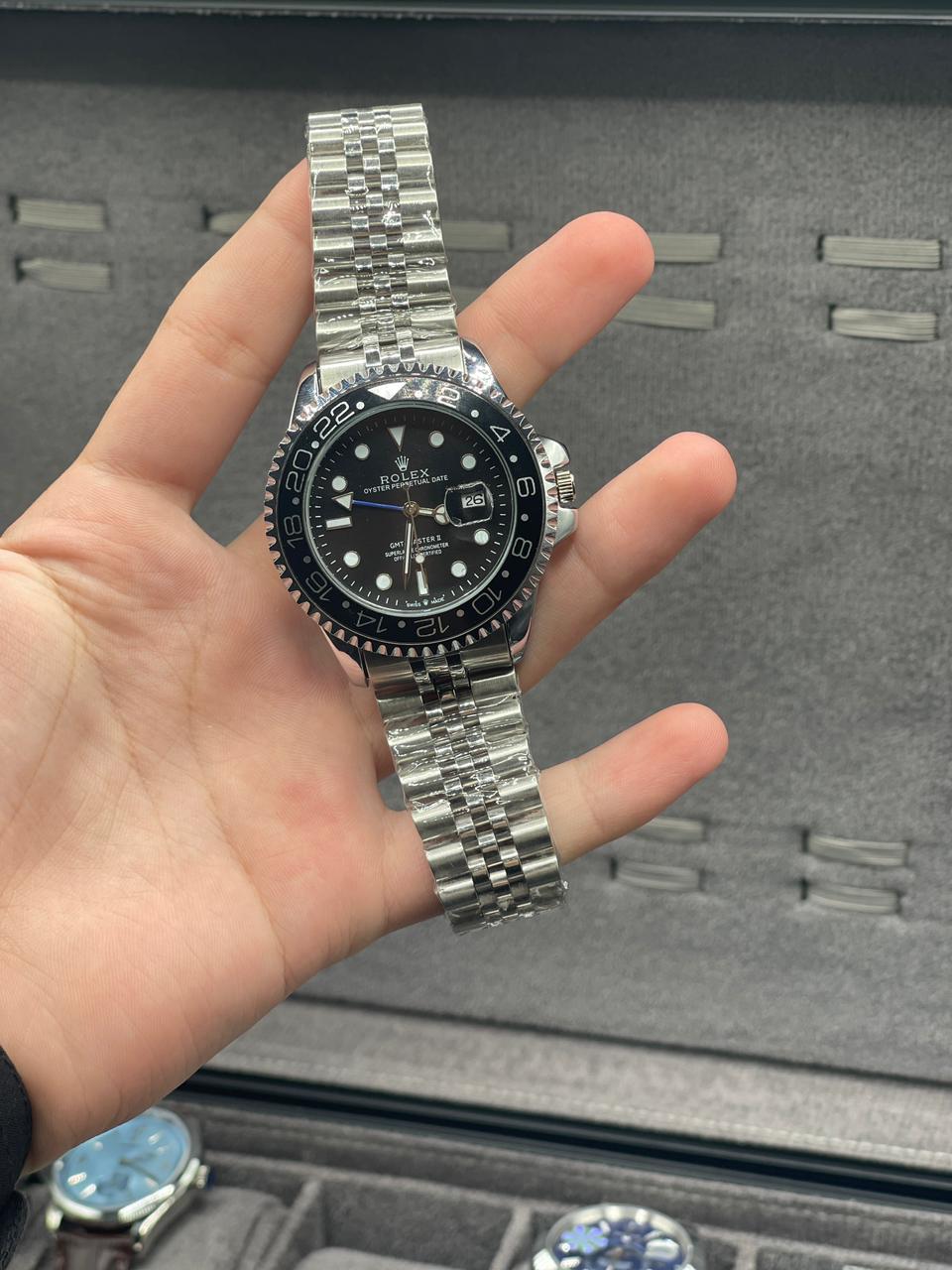 RLX Silver Chain With Black Dial Semi Automatic Bruce Wayne Style Watch