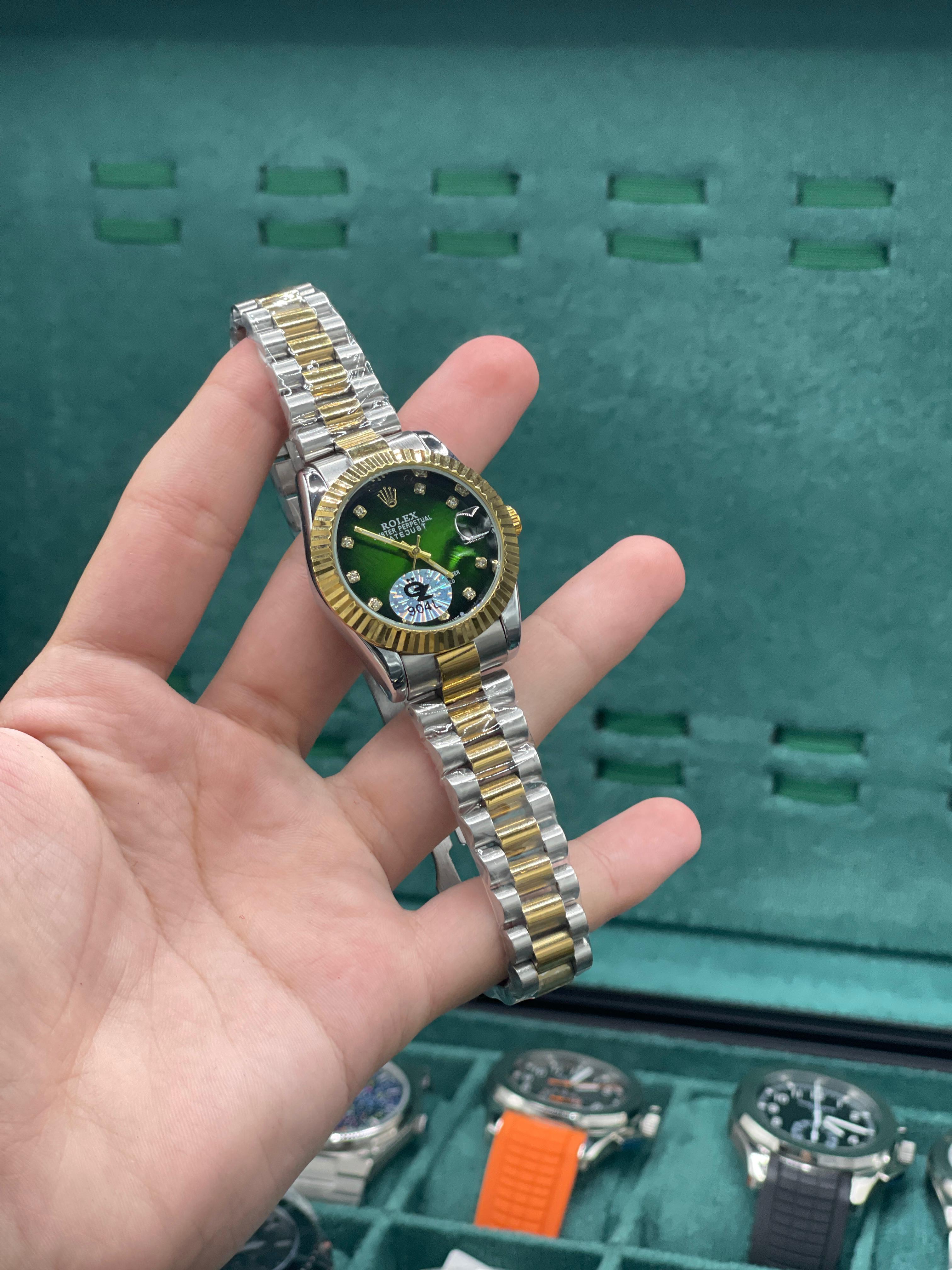 RLX Two Tone Gold And Silver Chain With Rich Green Dial Ladies Watch