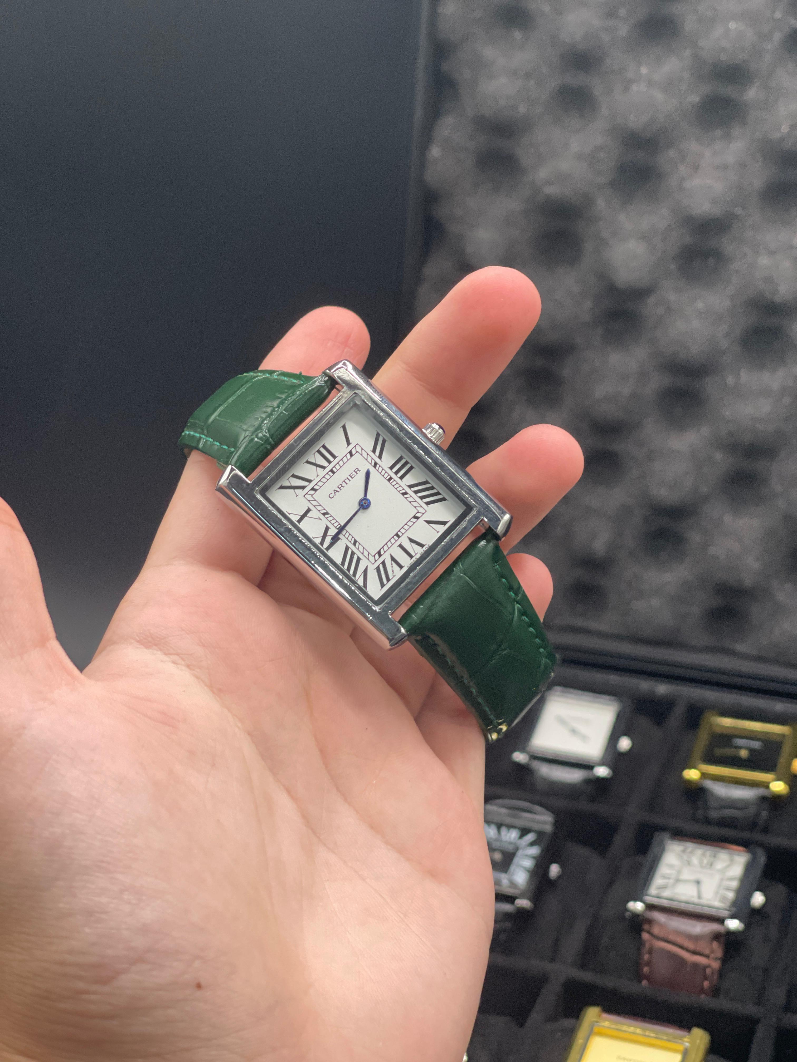 CTR Green Leather Strap With Clean White Dial Watch