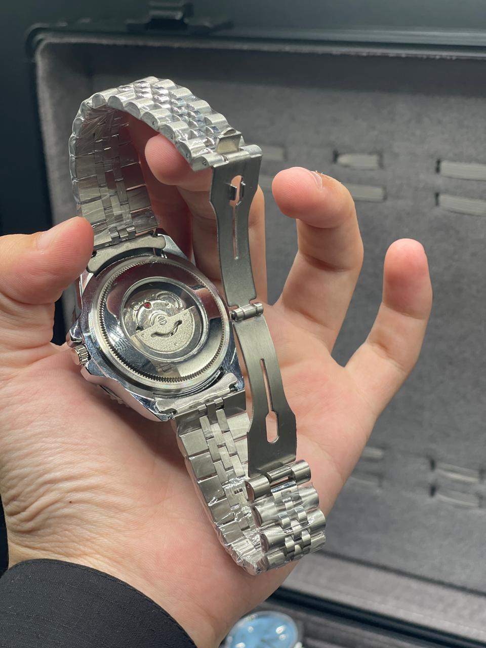 RLX Silver Chain With Black Dial Semi Automatic Bat Girl Style Watch