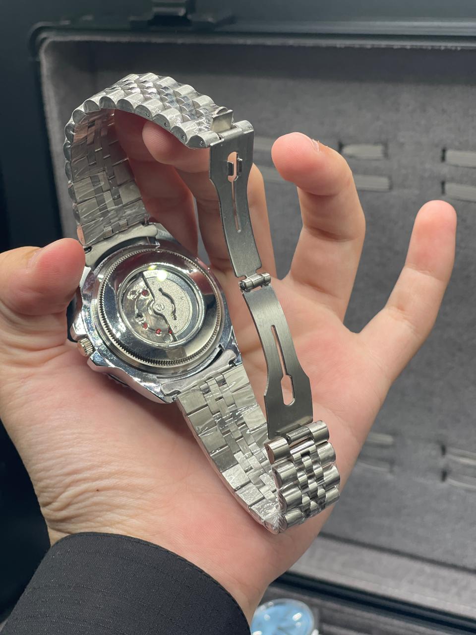 RLX Silver Chain With Black Dial Semi Automatic Coke Style Watch