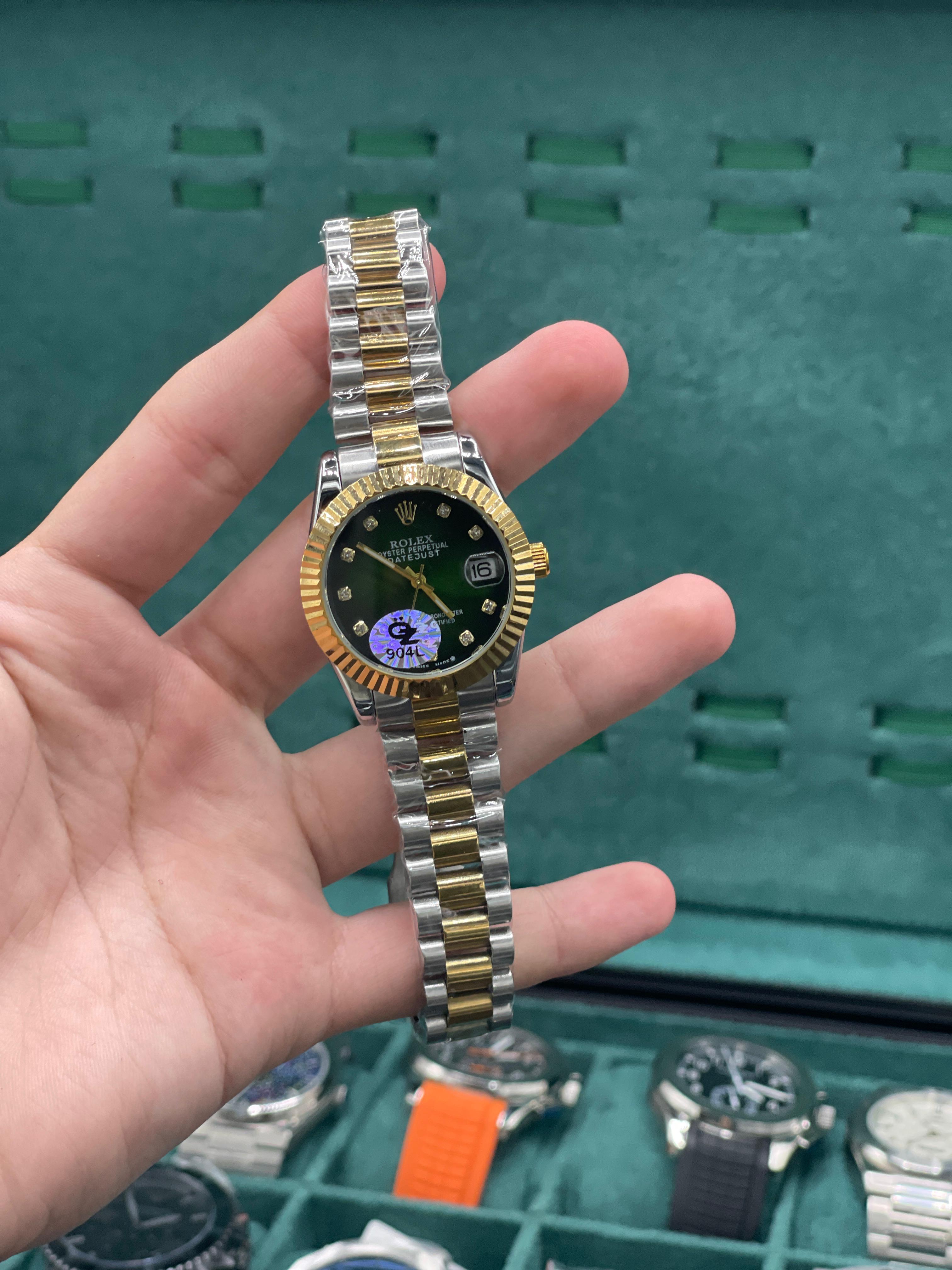 RLX Two Tone Gold And Silver Chain With Rich Green Dial Ladies Watch